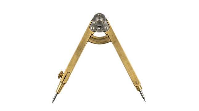 Vintage Solid Brass Precision Drafting Compass on White Background