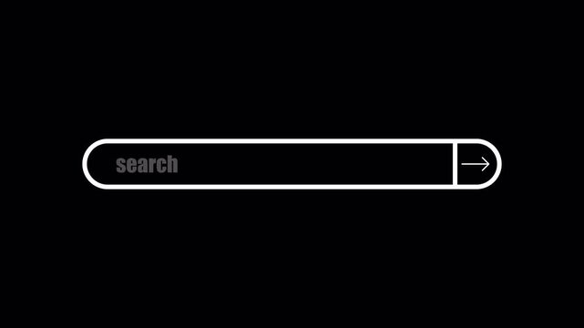 search bar animation. Internet browsing search bar button animation, Search bar animated with magnify glass icon with transparent background in 4k.