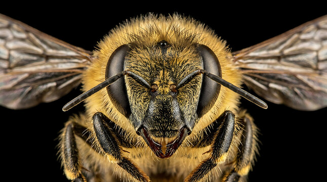Close up isolated bee face graphic element for nature illustration