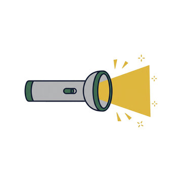 Grey flashlight with shining light beam and glowing sparkles vector illustration   