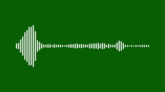 minimal music sound wave icon animation. waveform equalizer and visualization, digital music frequency equalizer overlay, white sound wave frequency on green screen, 4k video.