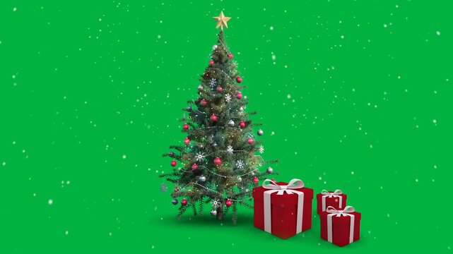 Front view of animation of a Christmas tree with presents