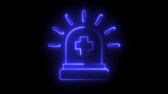 neon emergency siren flashing and rotating. Clean warning beacon light icon animation with a seamless loop on a transparent alpha channel background