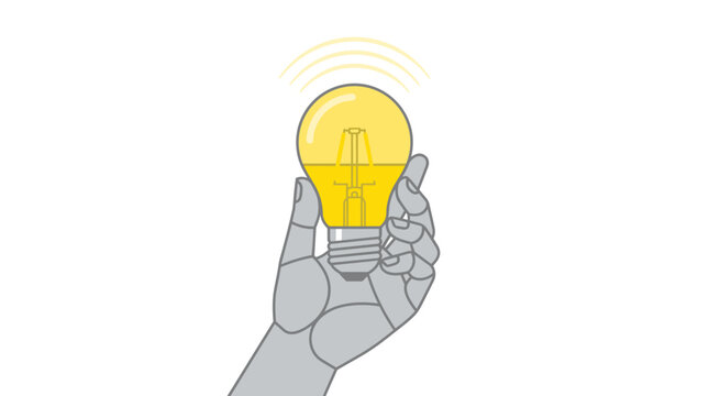 Hand holding LED lightbulb in illustration representing sustainable living  