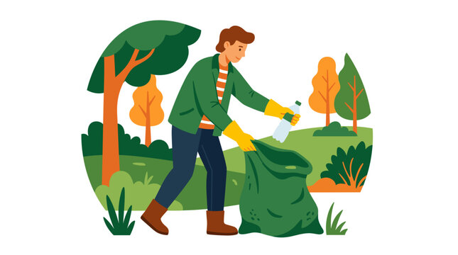 Man collecting trash in a park for sustainable living  