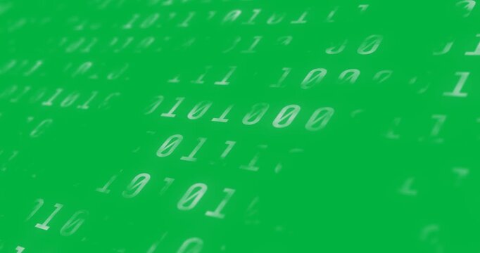 Digital animation of binary coding data processing against black background