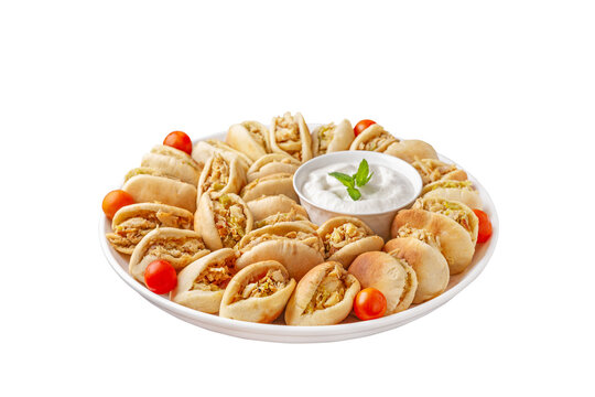 Assorted Mini Chicken Shawarma Sandwiches Platter with Garlic Sauce Dip