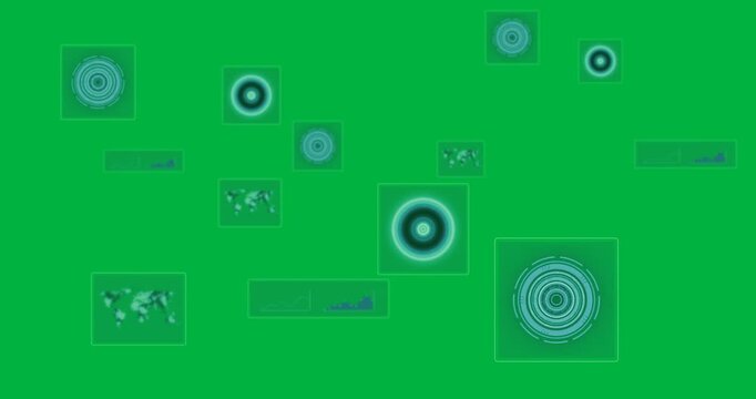 Animation of multiple scopes and world map scanning and processing on black background