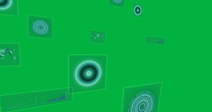 Animation of multiple scopes and world map scanning and processing on black background