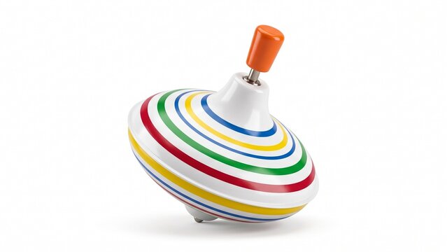 Colorful spinning top toy decorated with vibrant stripes showcasing nostalgic childhood entertainment captured on white background