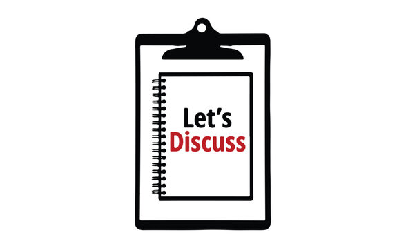 Lets discuss message written on a black clipboard with a white background