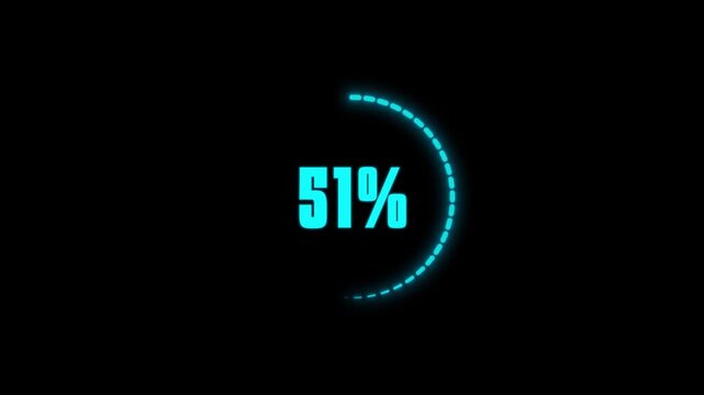 Futuristic loading bar counting up to eighty seven percent with glowing blue elements.