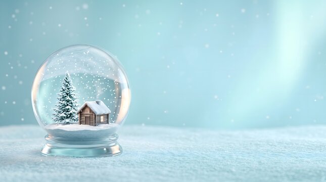 A serene winter scene captured within a glass snow globe evoking the magic of christmas