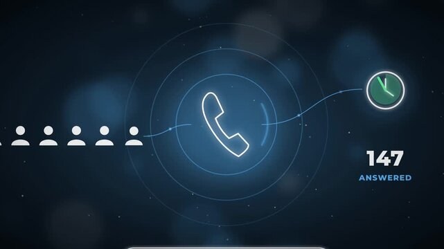 Call Center Queue Line Icons Animation, Communication Graphics, Customer Support Concept, Telephony Visuals, Modern UI Elements, Digital Interaction, Tech Background