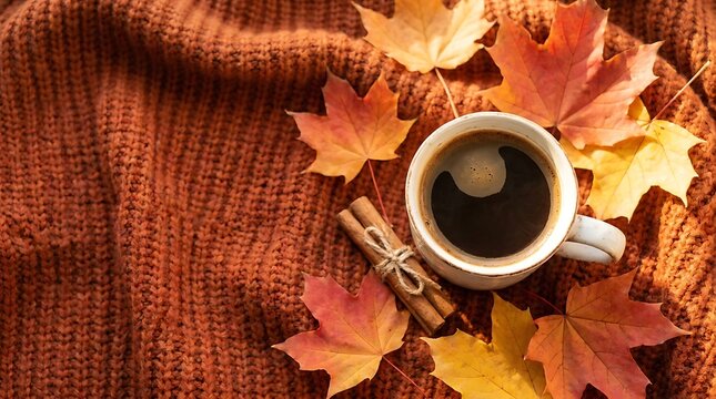 A warm autumn embrace cozy moments with a hot drink and falling leaves