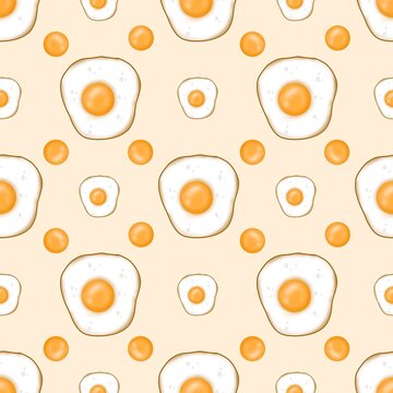 Fried Egg Seamless Pattern. Sunny Side Up Egg Food Background. Breakfast Egg Pattern Design