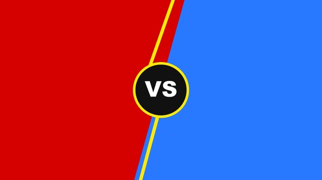 Animated versus split screen with red and blue sides and vs badge for competition battle and comparison concept. 4k video