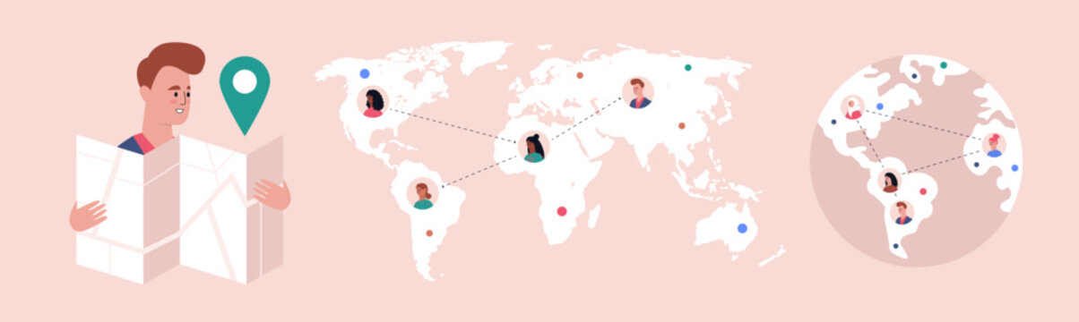 Global People Network and World Map Connections