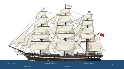 Three-Masted Tall Ship Vector Illustration © Sinyo