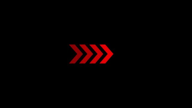 Right-directional arrow loop animation. Animated arrows for the overlay video layer. arrow icon concept animation. Road lines arrow, motion symbols for red arrow black background.4k video