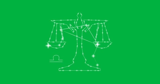 Animation of libra sign with stars on transparent background