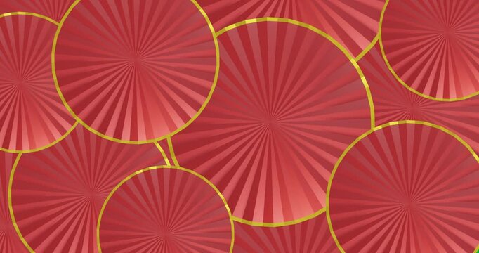 Animation of rotating red and gold chinese umbrellas on transparent background