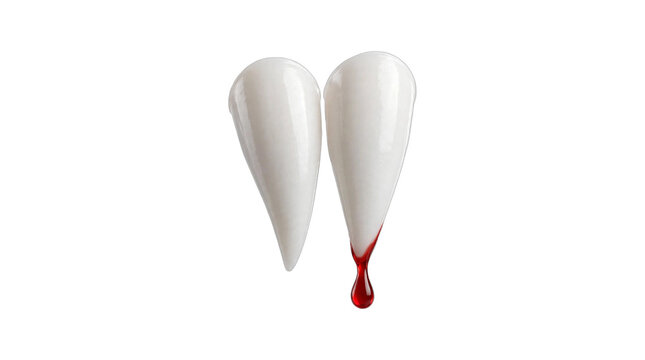 Plastic vampire fangs with blood drip isolated on transparent background