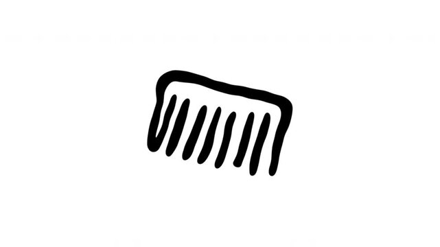 Comb For Hair Grooming And Detangling Hand Drawn Doodle Animation. Hairbrush And Personal Care Tool. Barber Salon Styling Element. 4K Loop With Alpha Channel.
