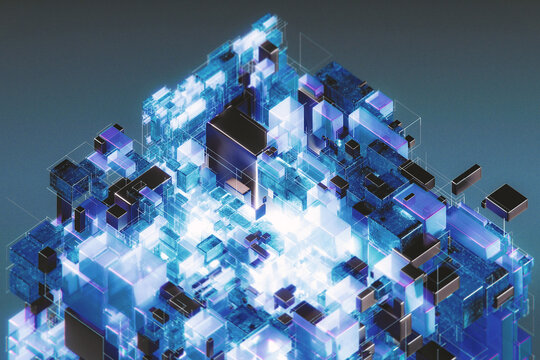 Abstract 3D Glass Cubes with Neon Colors