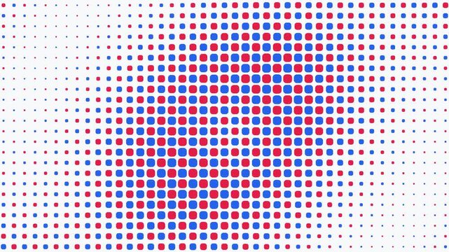 Dynamic halftone dot pattern background animation with moving red and blue abstract shapes video footage