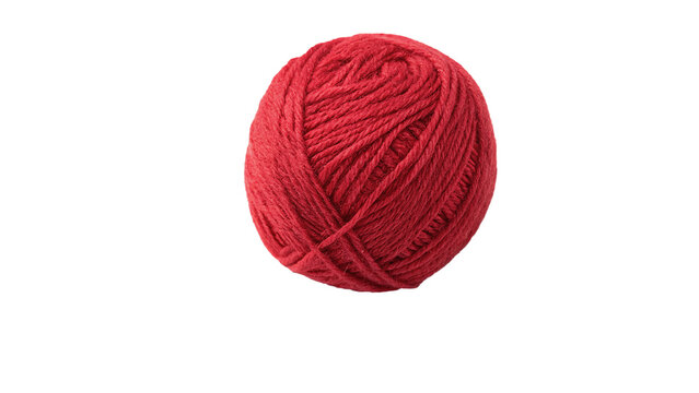 Coil of vivid red cotton yarn string wool knitting isolated on transparent background