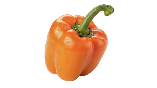 Whole fresh organic raw orange bell pepper isolated on transparent background