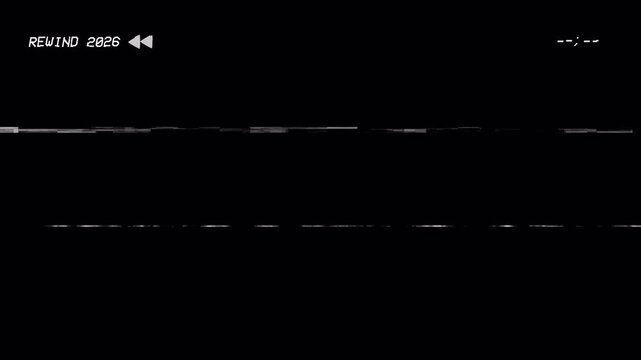 Vintage VHS tape with rewind icon and static TV Scanline and glitch animation on transparent background. 4K Video