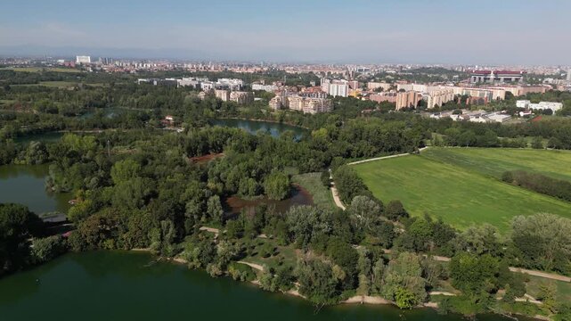 Italy , Milan - Parco delle Cave Baggio,  Quarto Cagnino, and Quinto Romano neighborhoods - four artificial basins, a pond, woodlands, waterways, urban allotments close to new M4 Metro subway 