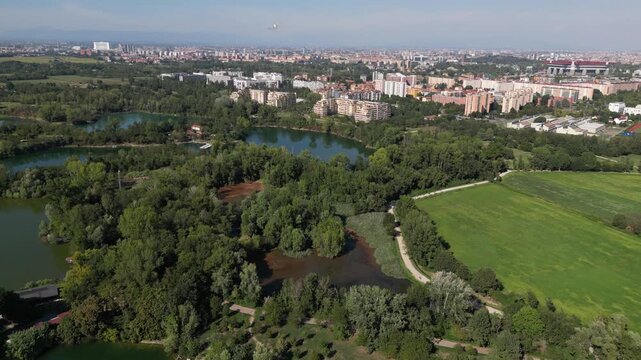 Italy , Milan - Parco delle Cave Baggio,  Quarto Cagnino, and Quinto Romano neighborhoods - four artificial basins, a pond, woodlands, waterways, urban allotments close to new M4 Metro subway 