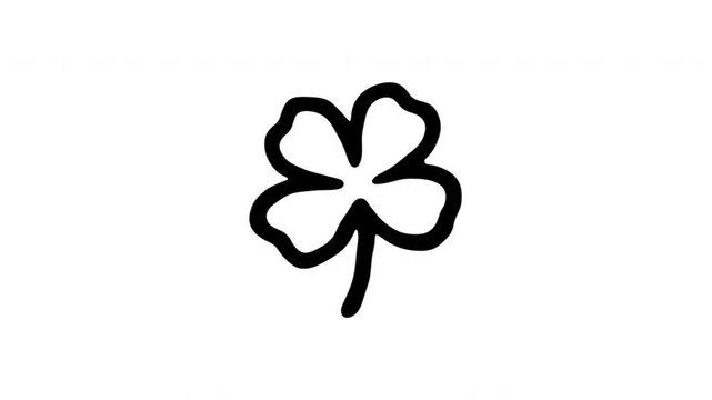 Four Leaf Clover For Good Luck And Fortune Hand Drawn Doodle Animation. Shamrock Symbol And Irish Celebration. Lucky Charm For St Patricks Day. 4K Loop With Alpha Channel.