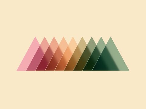 Colorful Triangles Arranged in a Row on a Simple Background