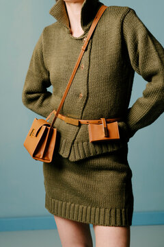 Olive Knit Outfit With Leather Accessories