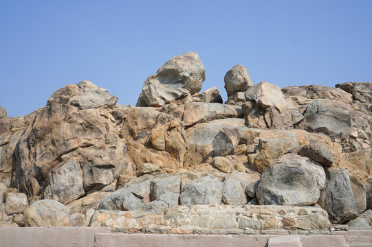 Rocky Mount Arafat Jabal al Rahmah Hill Landscape with Clear Blue Sky in Mecca