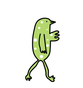 Whimsical Green Bird Illustration with White Spots