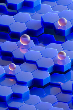 Contrasting Spheres on Blue Hexagonal Surface