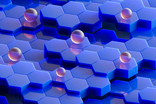 Abstract Spheres Standing Out on Hexagonal Pattern