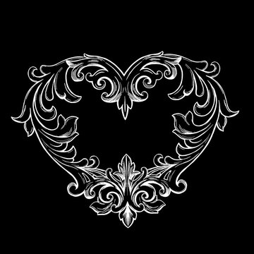 Elegant ornamental heart frame with vintage filigree and floral scrollwork