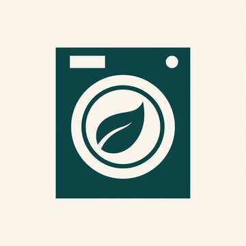 Eco-friendly washing machine logo with leaf symbol