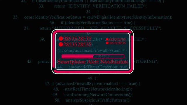 Smartphone Alert Notification  Cyber Security Animation: Advanced Security Scan Code, Real-Time Threat Detection, Network Protection, Data Safety and Digital Danger Concept 4K Video