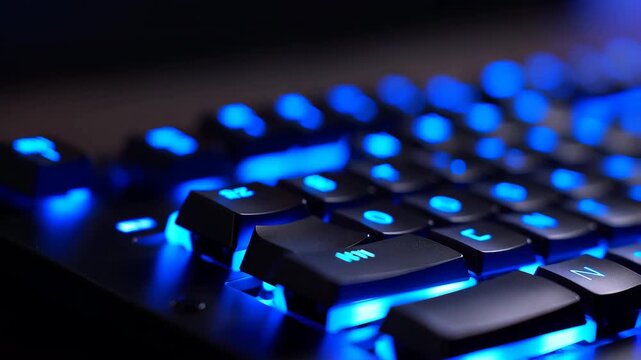Macro close up mechanical keyboard RGB backlight color shift red to blue to yellow 60 FPS