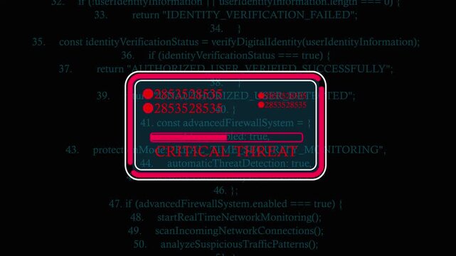 Critical Threat Cyber Security Animation: Advanced Security Scan Code, Real-Time Threat Detection, Network Protection, Data Safety and Digital Danger Concept 4K Video