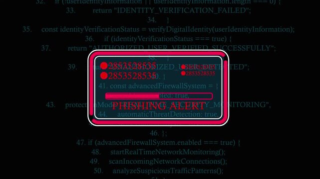 Phishing alert Cyber Security Animation: Advanced Security Scan Code, Real-Time Threat Detection, Network Protection, Data Safety and Digital Danger Concept 4K Video