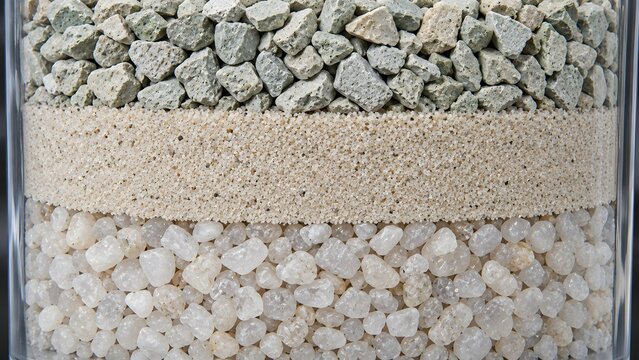 Multilayer Water Filtration Media with Gravel Sand and White Mineral Granules