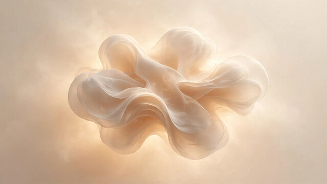 Floating ethereal beige cloud organic wavy translucent fabric form